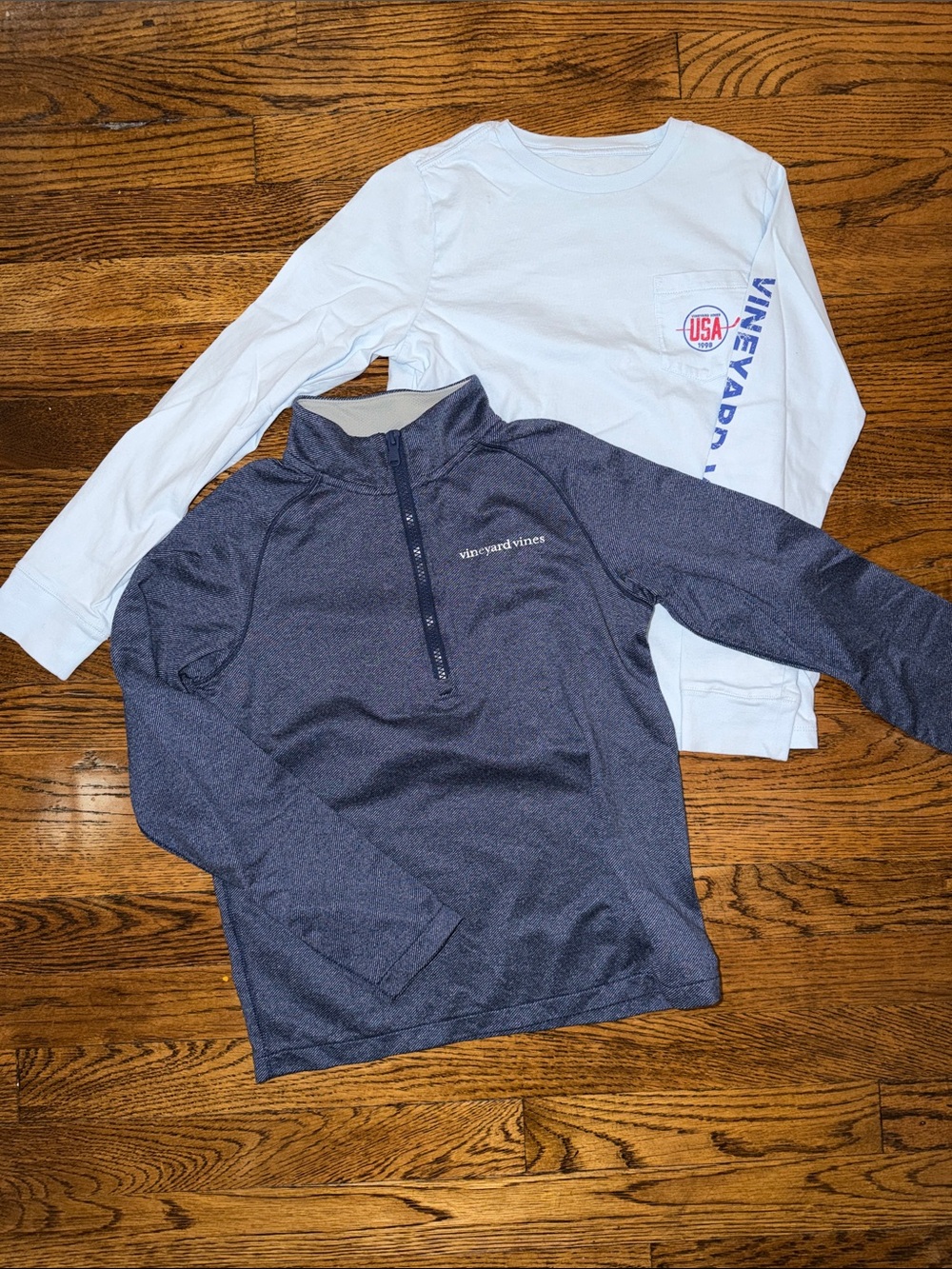 Vineyard Vines Kids Small Baby Blue Long-Sleeve Tee + Navy Quarter-Zip Set